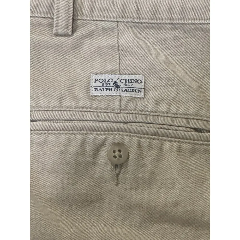 Vintage Polo Ralph Lauren Andrew Chino Pants Khaki Pleated Frayed Cropped 34x28